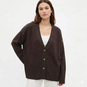 GAP 100% Cotton Oversized Boxy Dark Brown Button Front Cardigan Sz XL